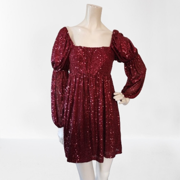 Altar'd State Dress Womens S Red Sequin Long Sleeve - Picture 1 of 11